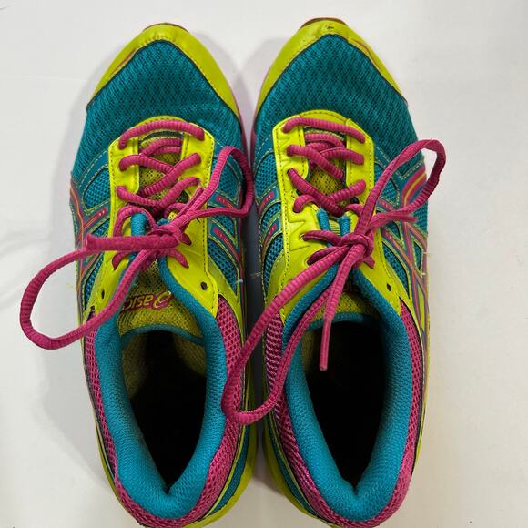 Asics Womens 8.5 Gel Frantic 7 Pink, Blue & Green Neon Running Sneakers Athletic - Picture 5 of 8